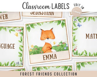 Forest Friends Square Labels | Editable Classroom Name Tags