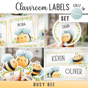 Juego de etiquetas para el aula Busy Bee / Etiquetas de identificación editables