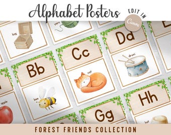 Editable Classroom Alphabet Posters | Forest Friends Collection