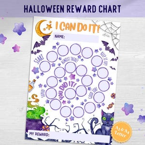 Cuadro de recompensas de Halloween / Gato negro / Tamaño A3, A4 y carta