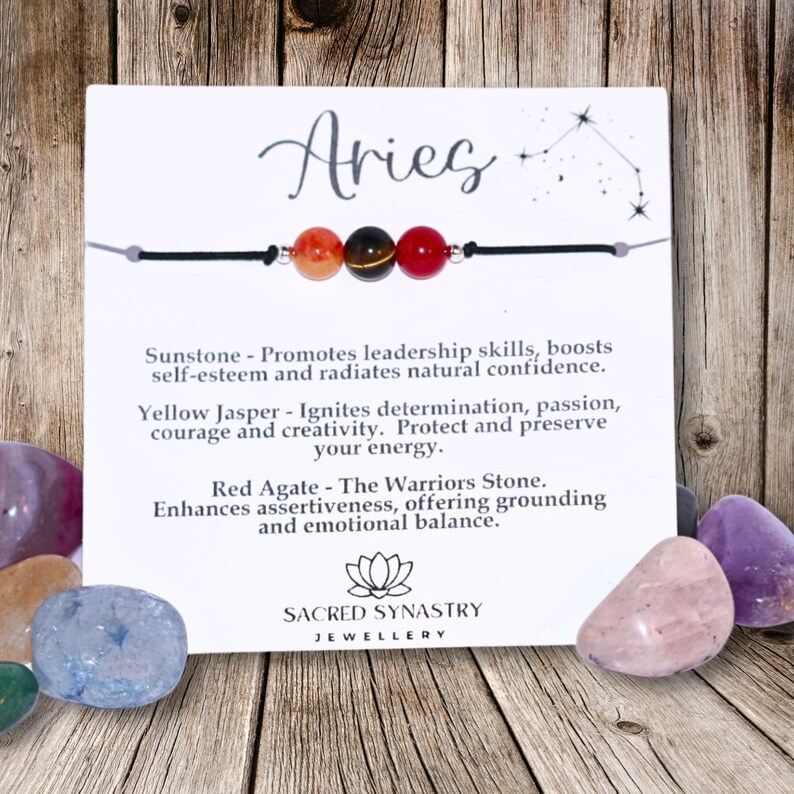 Aries Zodiac Bracelet / Crystal Gemstone and Sterling Silver Adjustable