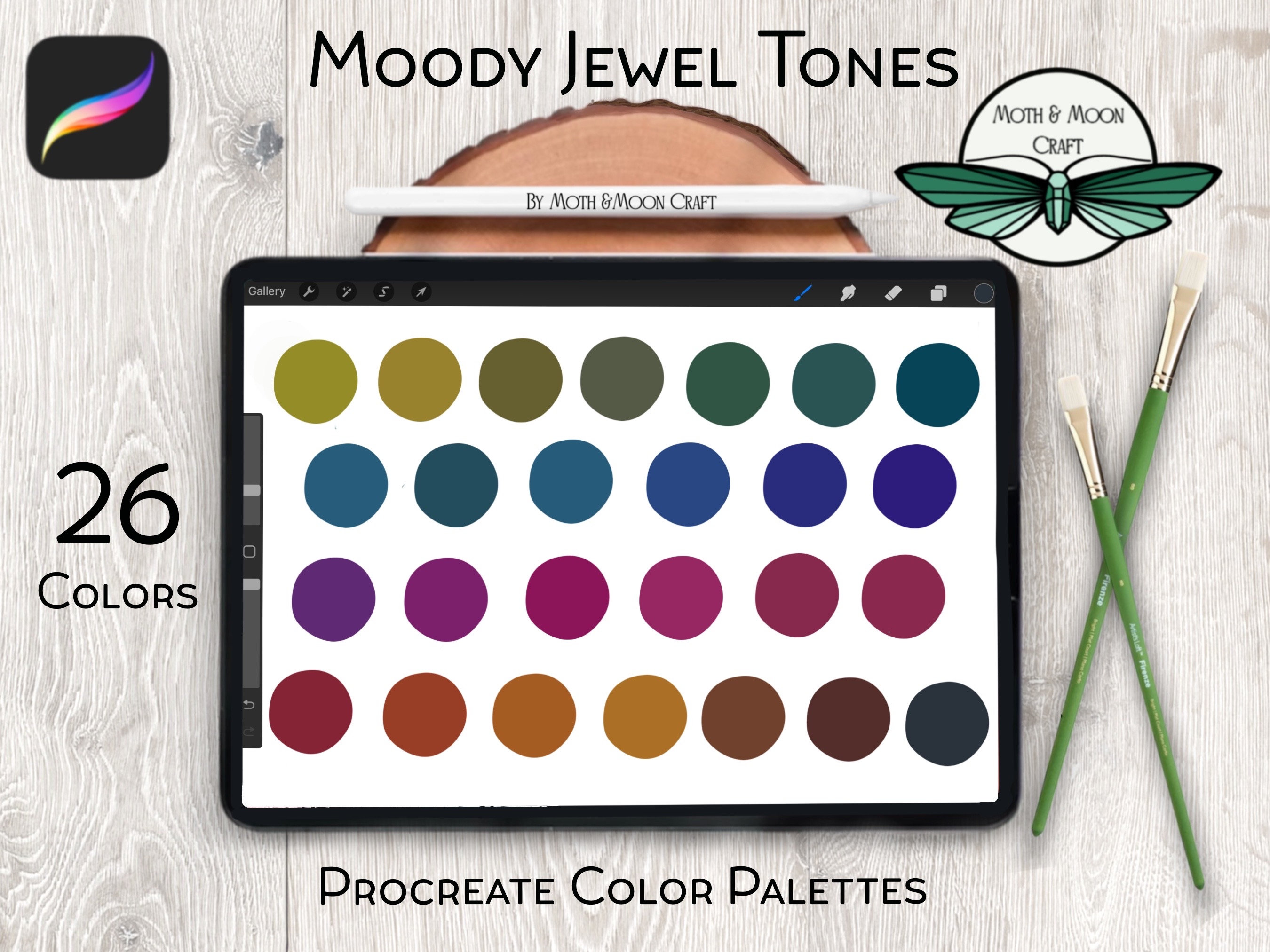 Moody Jewel Tones Procreate Color Palette — 26 Rich Swatches for iPad Art
