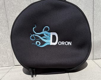 Embroidered octopus SCUBA regulator protective neoprene bag featuring an octopus | Personalized & Customisable - Scuba Diver Gift