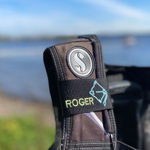 Personalised Stingray BCD name strap | Custom made with your name or text | Great SCUBA gift | Embroidered BCD name tag | Diver present