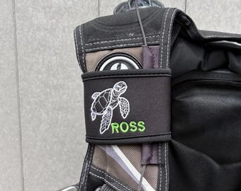 Personalized Buoyancy Control Device Name Tag with a turtle - Custom Diving Gear Identification -  BCD strap