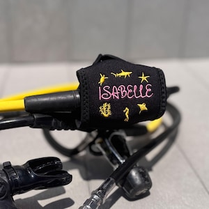Custom SCUBA Regulator Cover – Neoprene Second Stage Protector with Marine Life Embroidery & Personalized Text – SCUBA Diving Gift