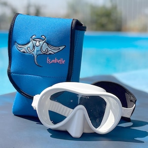 Personalisierte Neopren-Tauchmaskentasche - Benutzerdefinierte Manta-Stickerei, Schutztauchmaskentasche mit Tasche für Cert Card oder Schlüssel