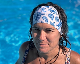 Diadema para buceo, protección solar con estampado de vida marina. De secado rápido, elegante, ideal para buceo, deportes acuáticos y yoga en la playa.