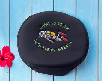Personalized & Customisable - Scuba Diver Gift - SCUBA regulator protective neoprene bag featuring a skeleton pirate scuba diver