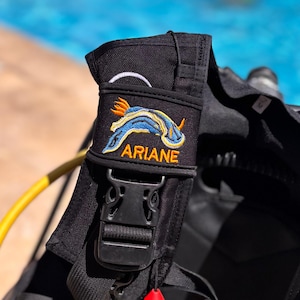 Personalised Nudibranch BCD name strap | Custom made with your name or text | tauchen tag | Embroidered BCD name tag | scuba diving gift