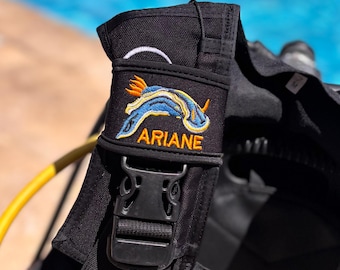 Personalised Nudibranch BCD name strap | Custom made with your name or text | tauchen tag | Embroidered BCD name tag | scuba diving gift