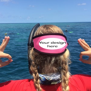 Customized, personalized SCUBA mask strap. We embroider your design and name onto the scuba mask strap.