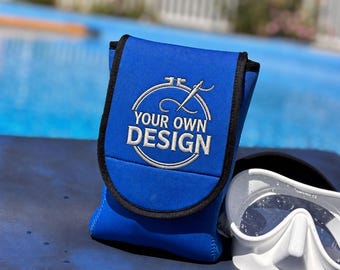 Personalized Neoprene Scuba Mask Bag – Your own design or logo embroidered, Protect Scuba Diving Mask Case with Pocket for Cert Card or Keys