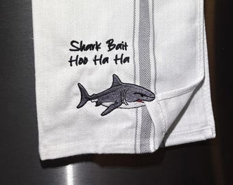 Personalized Shark Kitchen Towel – Embroidered Animal Biting Towel Corner – Scuba Diver and Ocean Lover Gift