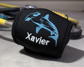 Custom SCUBA Regulator Cover – Embroidered HAMMERHEAD Neoprene Second Stage Protector with Personalized Text