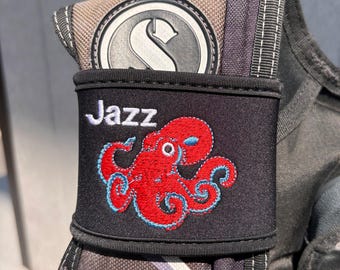 Gepersonaliseerde naamriem octopus trimvest: geborduurd duikcadeau