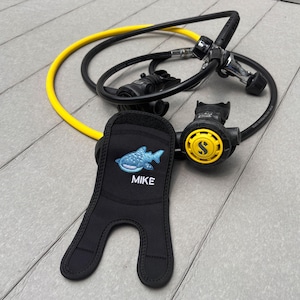 Custom SCUBA Regulator Cover – Neoprene Second Stage Protector with a Whaleshark & Personalized Text – SCUBA Diving Gift