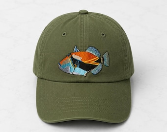 Embroidered Trigger Fish Dad Cap: Personalized Scuba Diver Gift