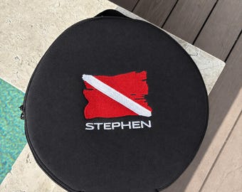 Embroidered dive flag SCUBA regulator protective neoprene bag personalized with name | Personalized & Customisable - Scuba Diver Gift