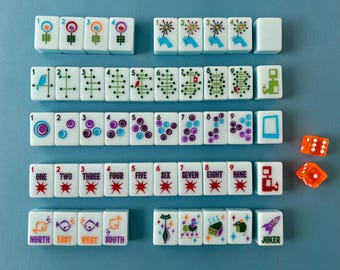 Atomic Apollo Mah Jongg Tile Set: Mid Mod Style, Teal Blue