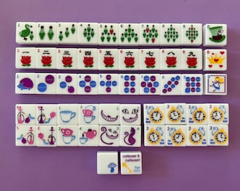 Wonderland Mahjong tile set Curiouser and Curiouser from Two Sparrows Mahjong Alice Mad Hatter Cheshire Cat