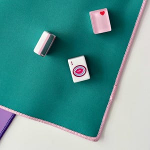Mahjong mat Seafoam green rubber backed game mat with pale pink stitching - great for cards, dice, mah jongg mahjong puzzles