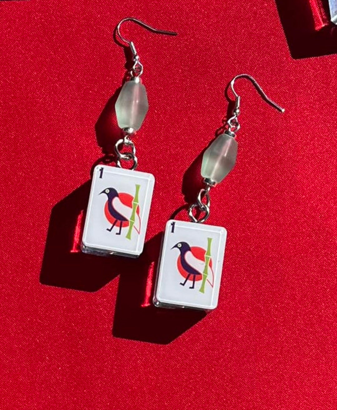 Mahjong Tile Enamel Earrings in Light Pink main image 1