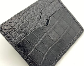 Cow crocodile pattern leather cardholder, black leather card wallet