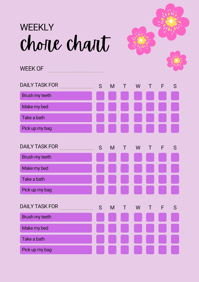 Cleaning List and Weekly Chore Chart Etsy