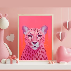 Pink Cheetah Print, animal wall art, nursery decoration, pink artwork, kids room picture, boho home decor, digital download, big cat poster