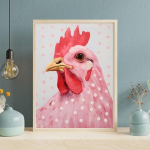 Pink Chicken Print, Polka Dot Chicken, Kids Farm Art, Chicken Wall Decor, Cute Hen Poster, Nursery Chicken Art, Animal Print, Farmhouse Chic