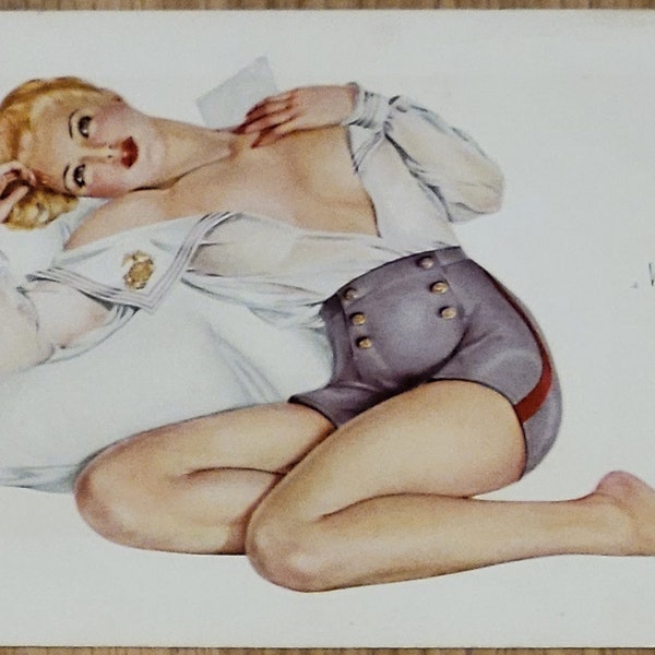 Navy Girl, original vintage original postcard pin-up