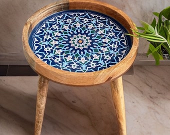 Table d'appoint en bois de manguier massif Table d'angle idéale, cadeau unique, pieds amovibles, emballé à plat, belle Marrakech