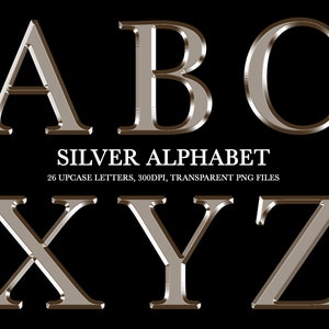 Letras cromadas plateadas, alfabeto plateado de la A a la Z, PNG, clipart, letras plateadas, descarga instantánea, letras metálicas, archivos PNG, alfabeto plateado