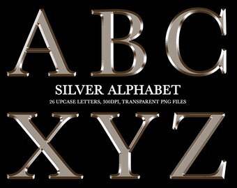 Silver Chrome Letters, A-Z Silver Alphabet, PNG, Clipart, Silver Letters, Instant Download, Metallic Letters, PNG Files, Silver Alphabet