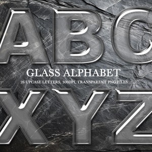 Letras de vidrio transparente, alfabeto de vidrio, PNG de vidrio, clipart de vidrio, alfabeto transparente, descarga instantánea