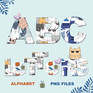 Digital Cat Alphabet Set with Clipart | PNG files | Doodle letters | Cat Doodle name letters | Sublimation monogram alphabet |Cat background