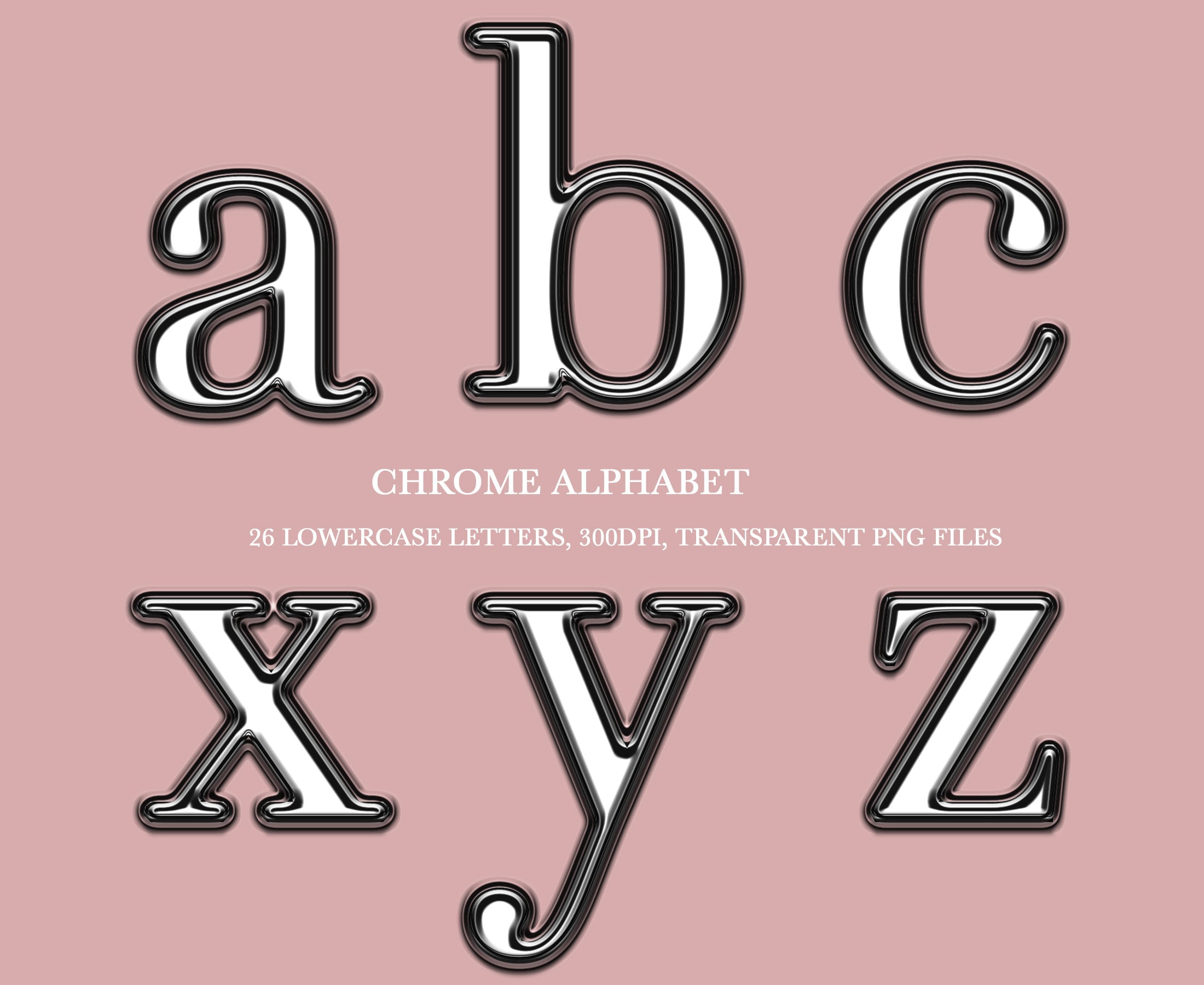 Silver Chrome Letters, a-z Silver Alphabet, PNG, Clipart, Silver Letters, Instant Download, Metallic Letters, PNG Files, Silver Alphabet