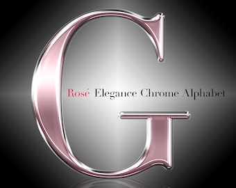 Alfabeto cromado elegante rosado PNG Clip Art / Letras cromadas rosas / Letras metálicas / Lámina rosa del alfabeto / Alfabeto cromado rosa