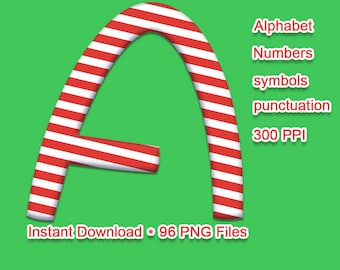 Digital Candy Cane Alphabet, Digital Candy Cane letters, Numbers, Christmas letters, Sublimation,Instant Download