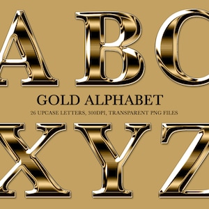 Gold Chrome Letters, A-Z Gold Chrome Alphabet, PNG,  Clipart, Gold Letters, Instant Download, Metallic Gold Letters, Gold