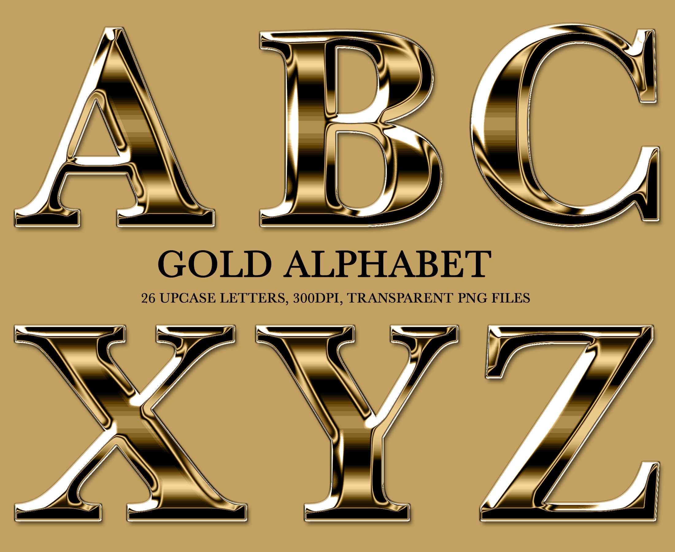 Gold Chrome Letters, A-Z Gold Chrome Alphabet, PNG, Clipart, Gold Letters,  Instant Download, Metallic Gold Letters, Gold