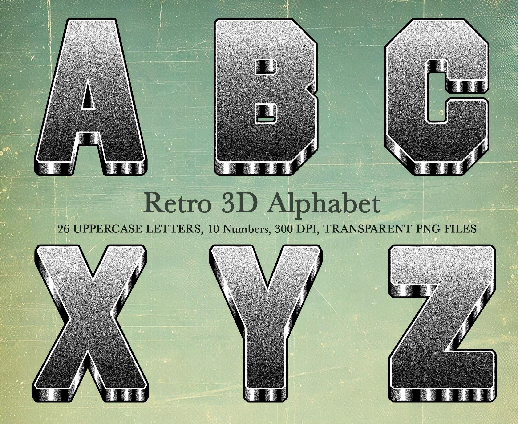 Retro 3D Silver Chrome Alphabet PNG | Uppercase Letters & Numbers ...