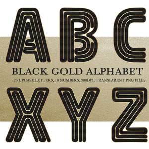 Black Gold Chrome Letters, Black Gold Alphabet, PNG, Clipart, Gold Black Chrome Letters, Instant Download,Metallic Letters,PNG Files,Numbers