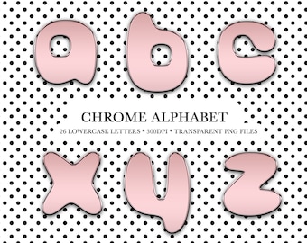 Letras cromadas rosas, alfabeto cromado de la A a la Z, letras metálicas, bonito alfabeto rosa, solo minúsculas, imágenes prediseñadas de letras bonitas, archivo PNG, descarga instantánea