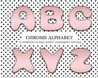 Letras cromadas rosas, alfabeto cromado A-Z, letras metálicas, bonito alfabeto rosa, solo mayúsculas, imágenes prediseñadas de letras bonitas, archivo PNG, descarga instantánea