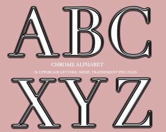 Silver Chrome Letters, A-Z Silver Alphabet, PNG, Clipart, Silver Letters, Instant Download, Metallic Letters, PNG Files, Silver Alphabet