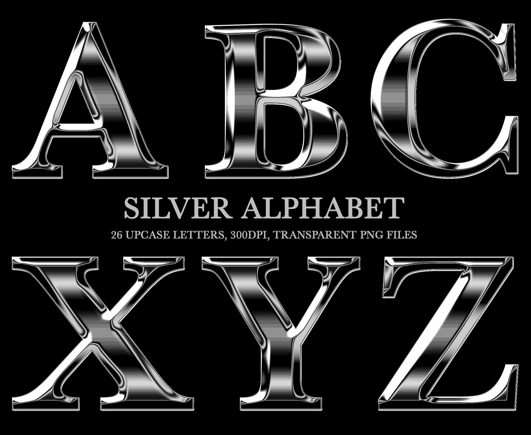 Silver Letters English Alphabet Instant Download Digital -  UK