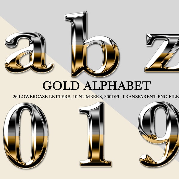 Gold Silver Chrome Letters, 2 Tone Chrome Alphabet,Chrome Alphabet,Clipart,Instant Download,Metallic Letters,Dual-Tone Alphabet,Digital File