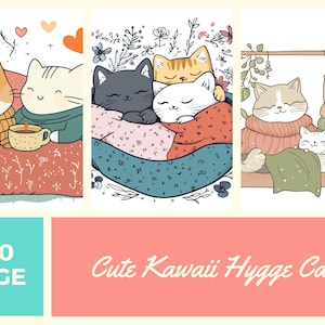 100 Page Cute Kawaii Hygge Cats Coloring Book Childrens Adult Volume 1 8.5&quot;x11&quot; PDF Page Printable Colouring Book